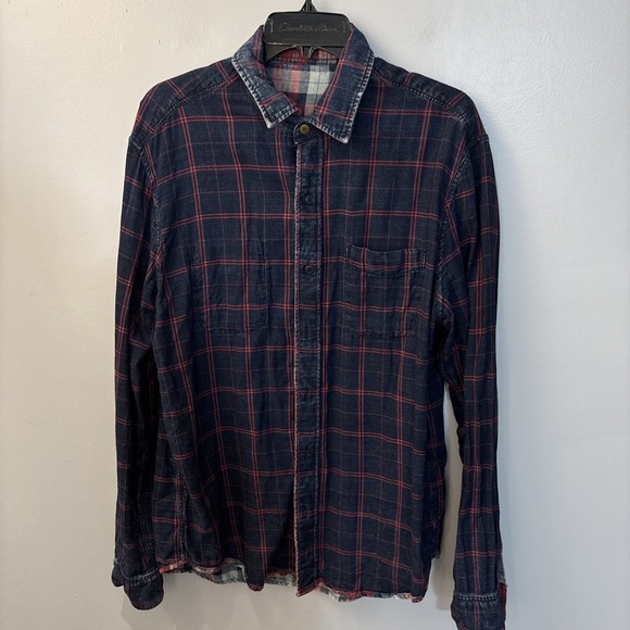 Faherty  Reversible Dyed Indigo Blue Red Windowpane Button Down Shirt Men's L - Picture 1 of 4